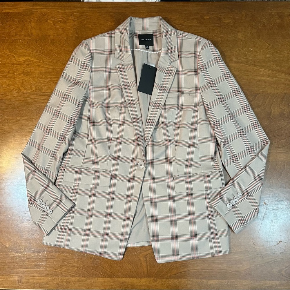 The Limited Beige Plaid Blazer with Red Windowpane